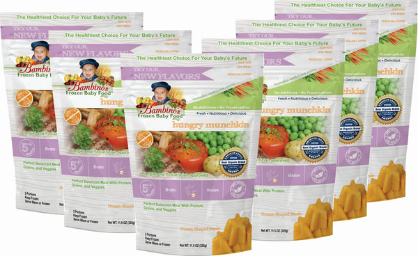 bambinos frozen baby food hungry munchkin frozen shaped meals six 6 pack what is in the order
