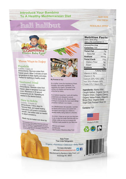 Hal Halibut Frozen Baby Food Organic Natural Omegas for infant and toddlers, snacks, popsicles, teething healthy delicious  