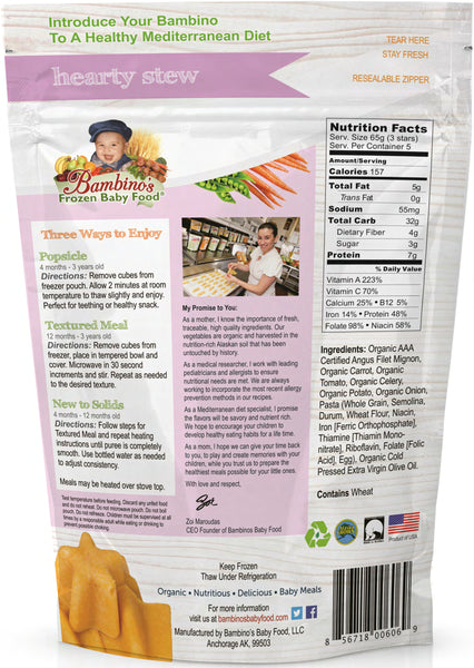 Hearty Stew Organic Frozen baby food, Best organic healthy meals for infants just like homemade 