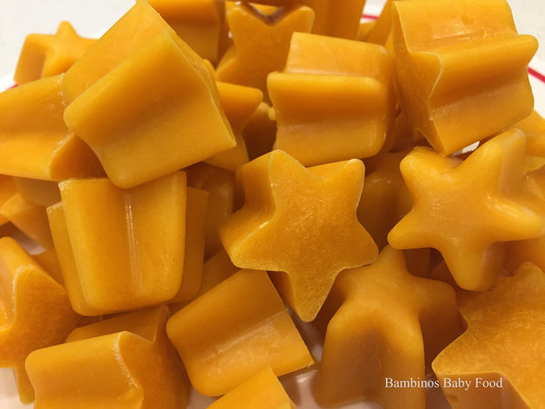 Googly Carrots Frozen Organic Baby Food Bambinos Baby Food, star shaped baby food great snacks or natural teething remedy. 