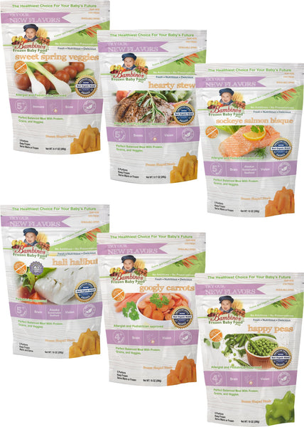 Bambinos Baby Food Frozen Star Shaped Meals - Surprise Variety Pack 6 Packages 24 Meals