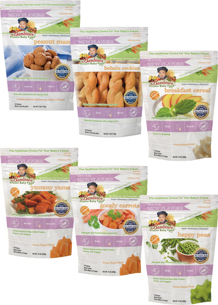 Bambinos Baby Food Frozen Star Shaped Meals - Veggies, Cookies and Cereal Variety Pack 6 Packages 24 Meals