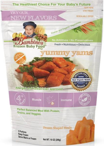 bambinos frozen baby food yummy yams frozen shaped meals best organic Alaska Alaskan pure wholesome meals for babies